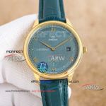 TW Factory Omega De Ville Gold Case Turquoise Swiss Mechanical Leather Strap Watch Replica (1)_th.jpg